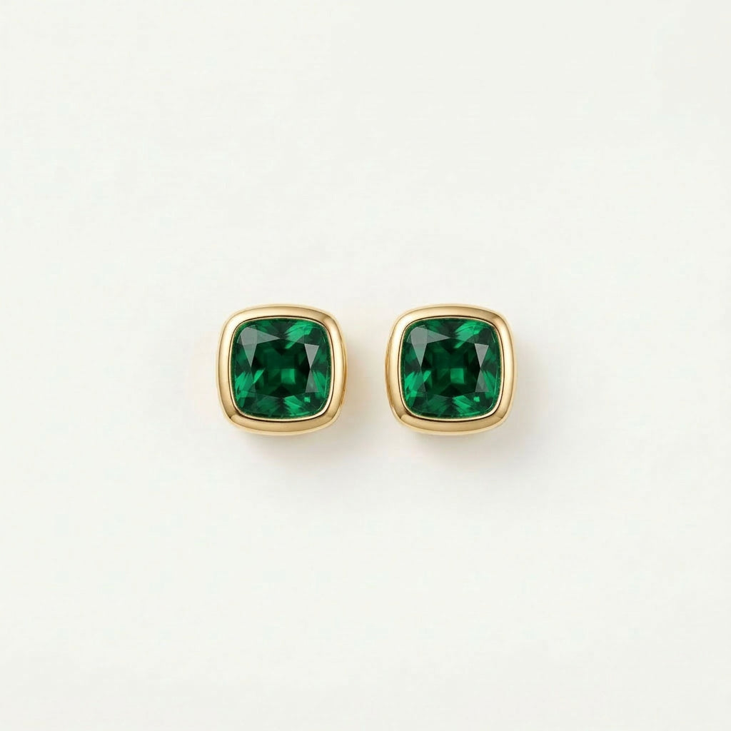 Gold-plated green crystal stud earrings