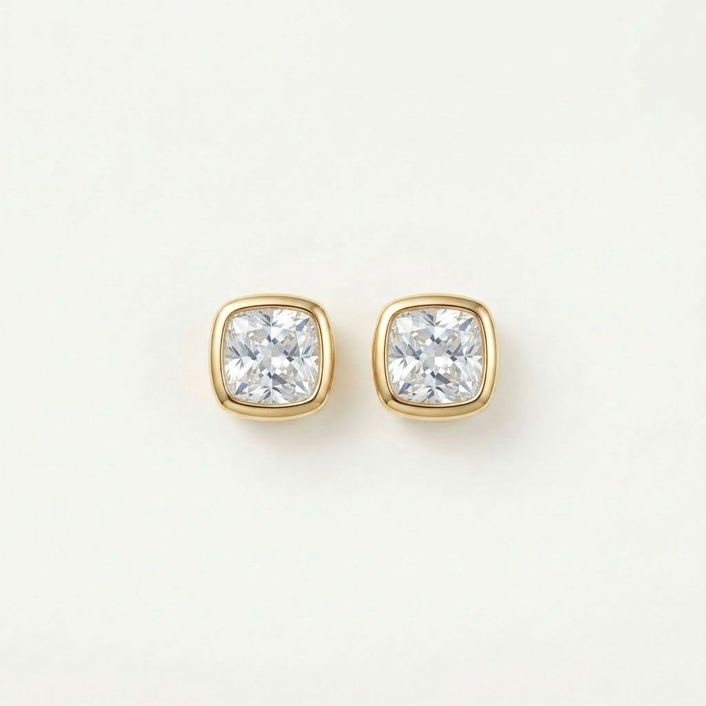 Gold-plated square crystal stud earrings