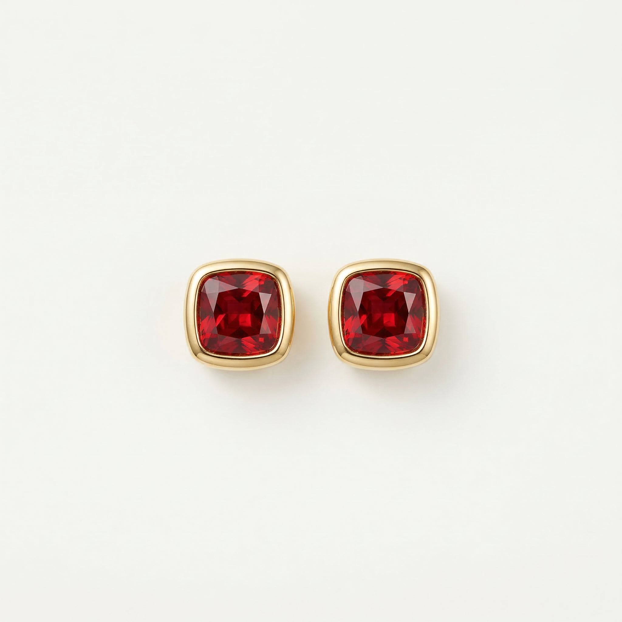 Gold-plated red crystal stud earrings