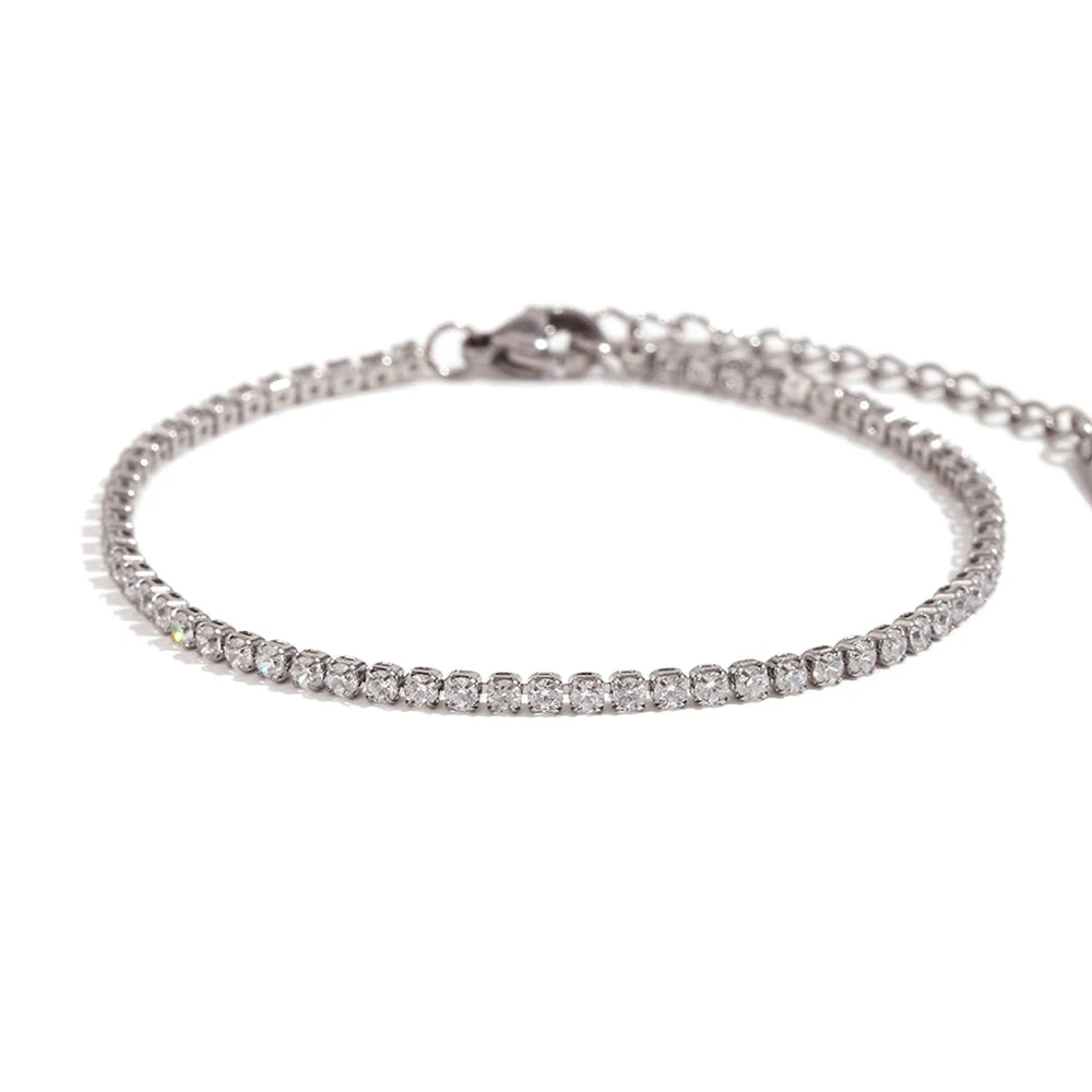 Silver-colored tennis bracelet with clear stones