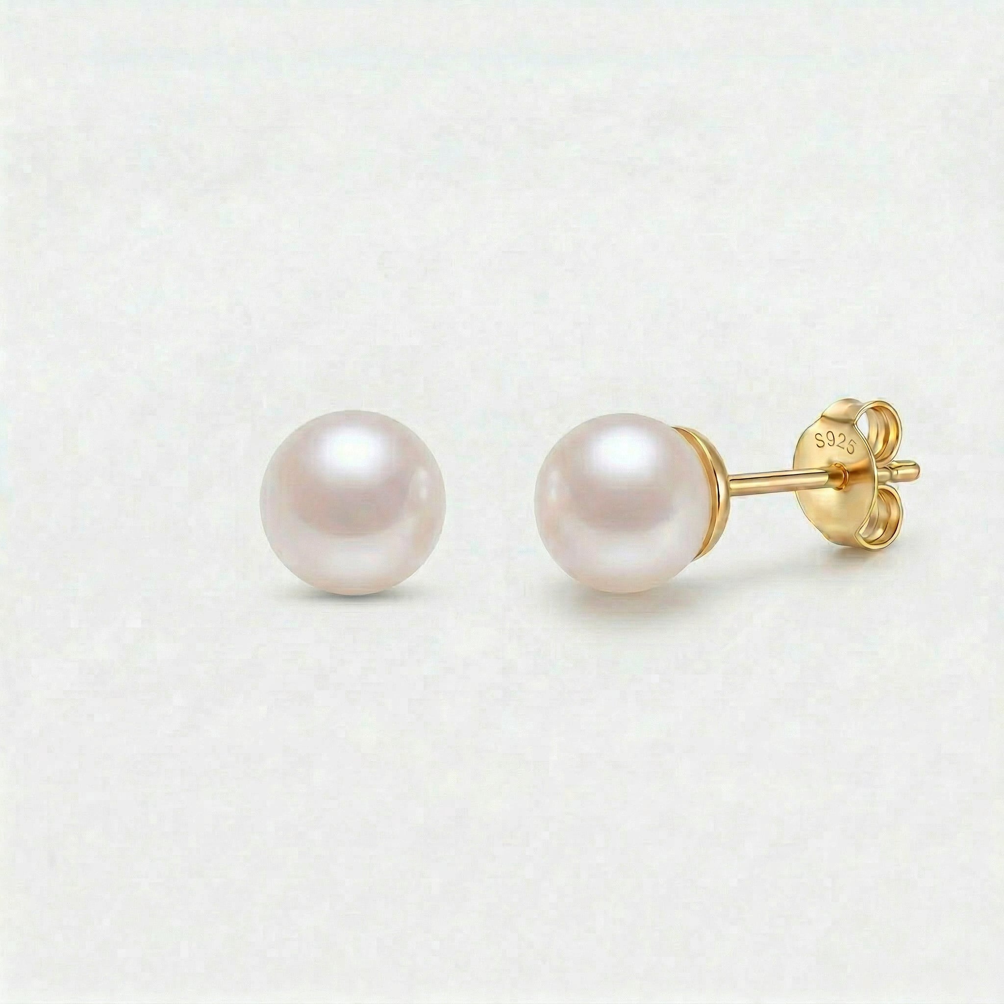 Gold-plated pearl stud earrings