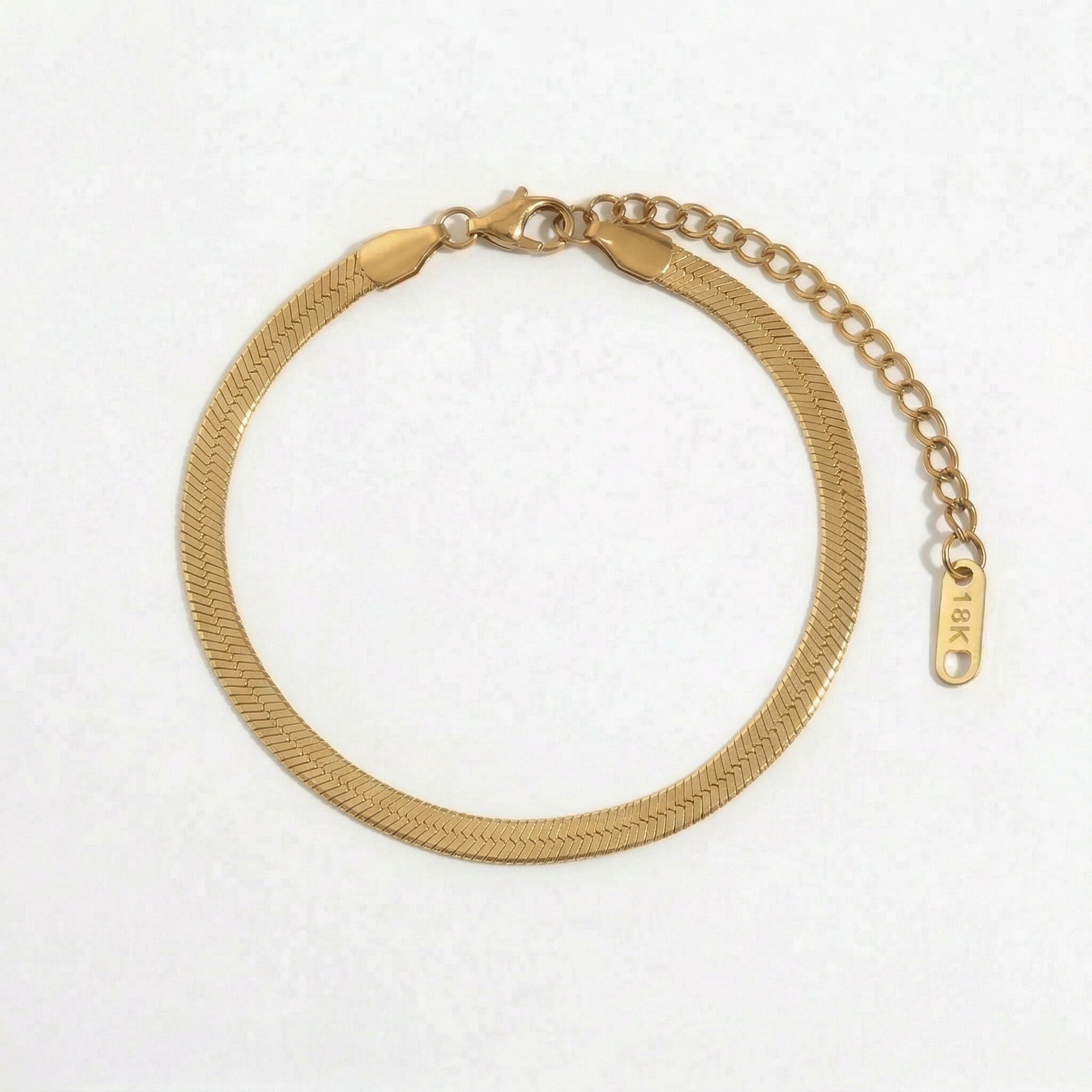 Gold-plated flat snake chain anklet