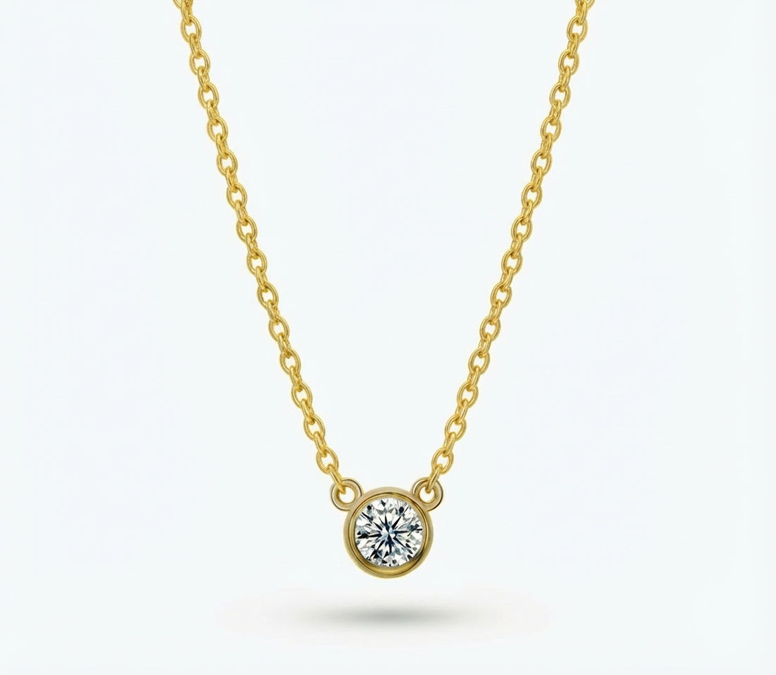 Gold-plated necklace with single diamond pendant