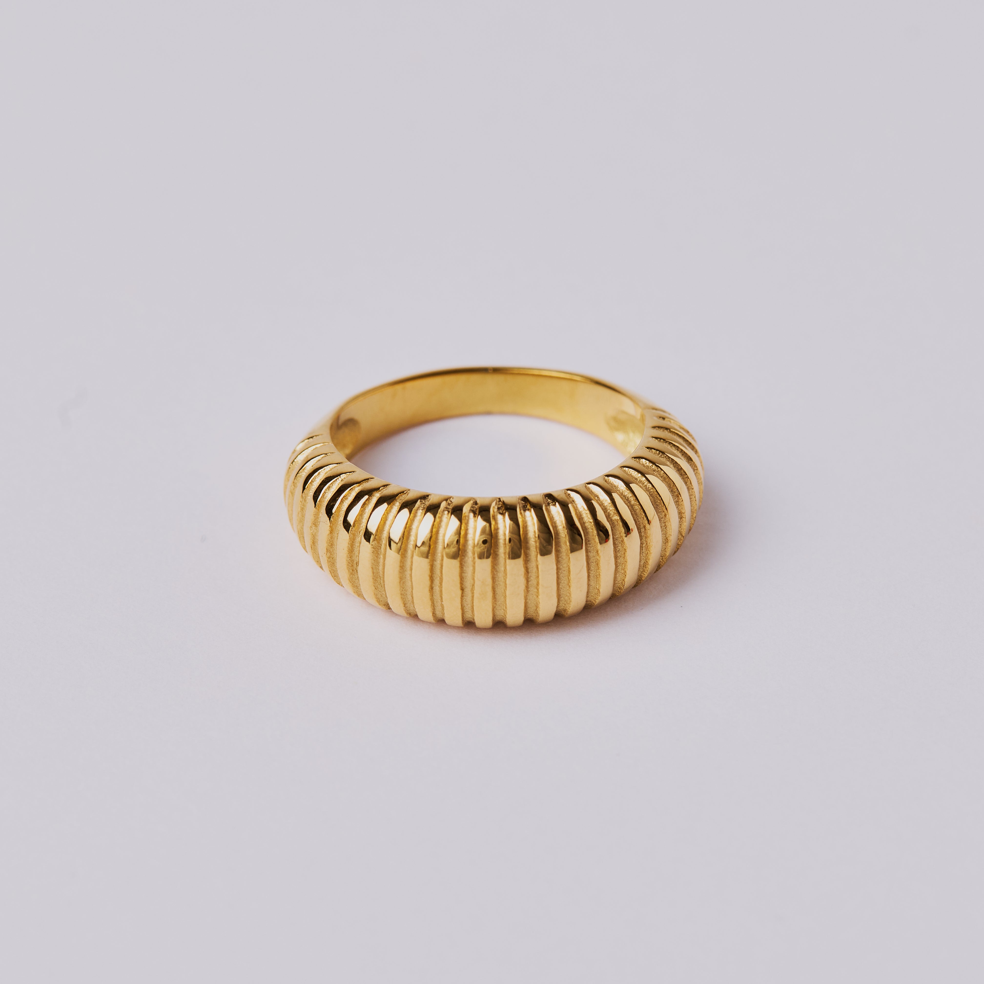 Gold-plated ribbed dome ring top view