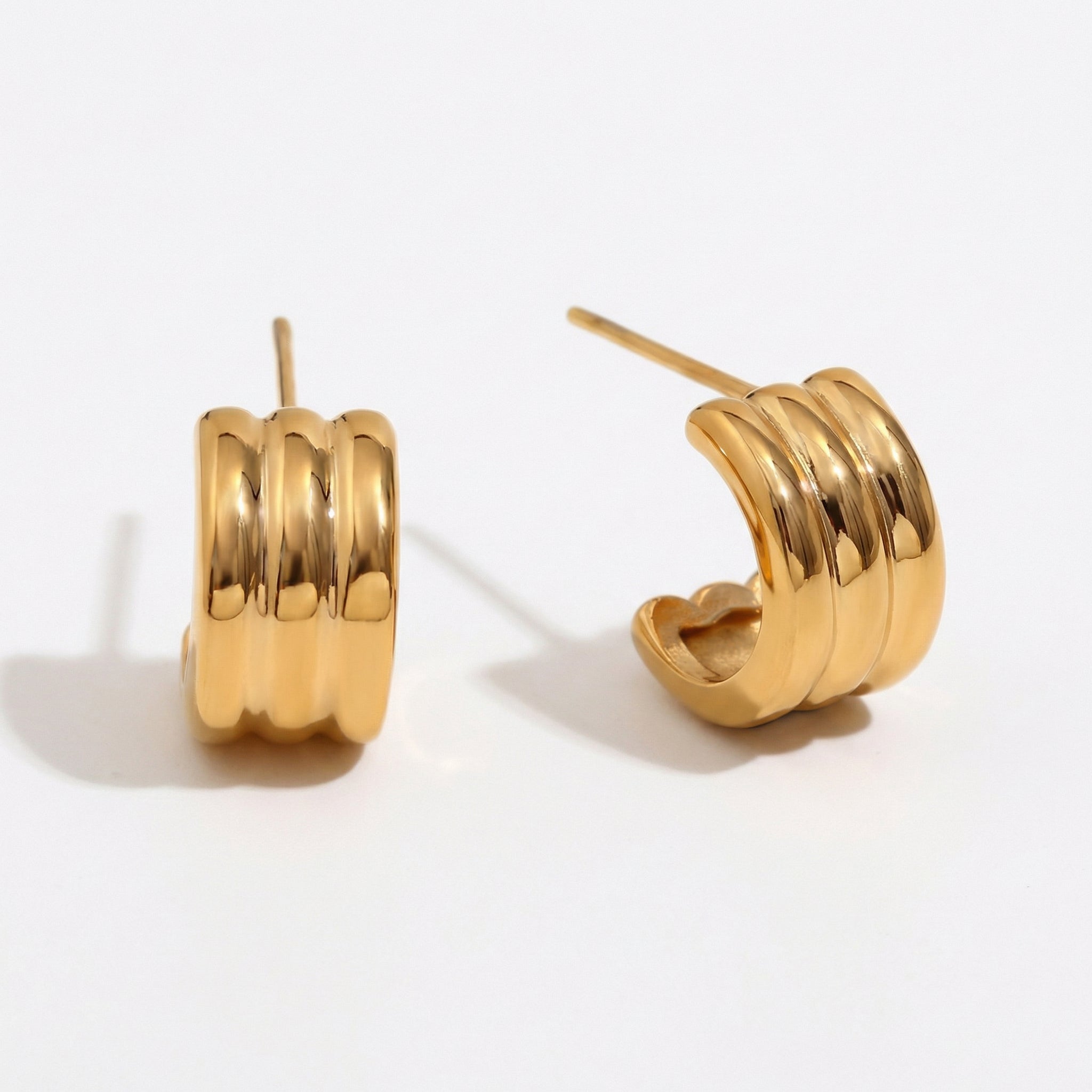 Gold-plated chunky triple hoop earrings