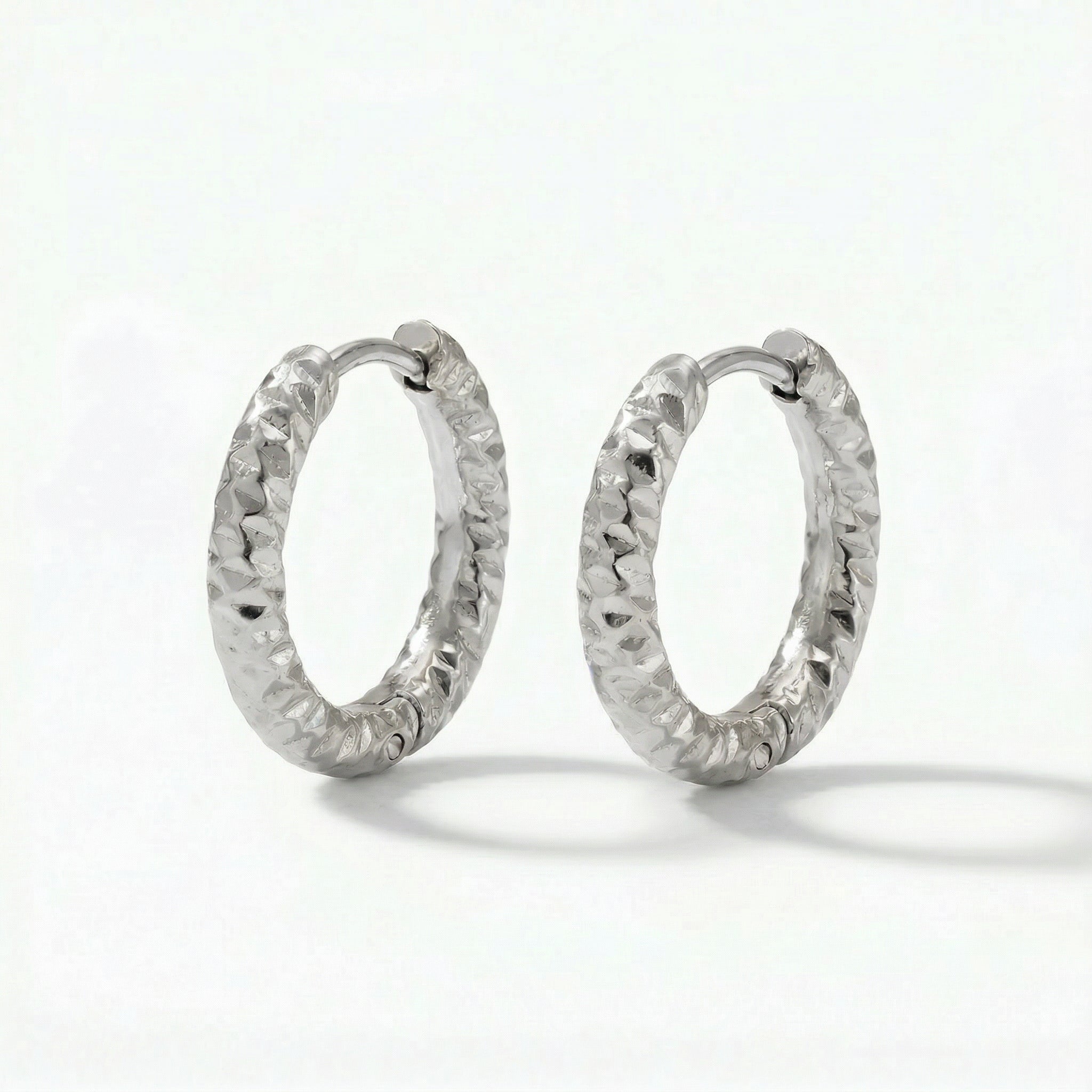 Hammered silver hoop earrings