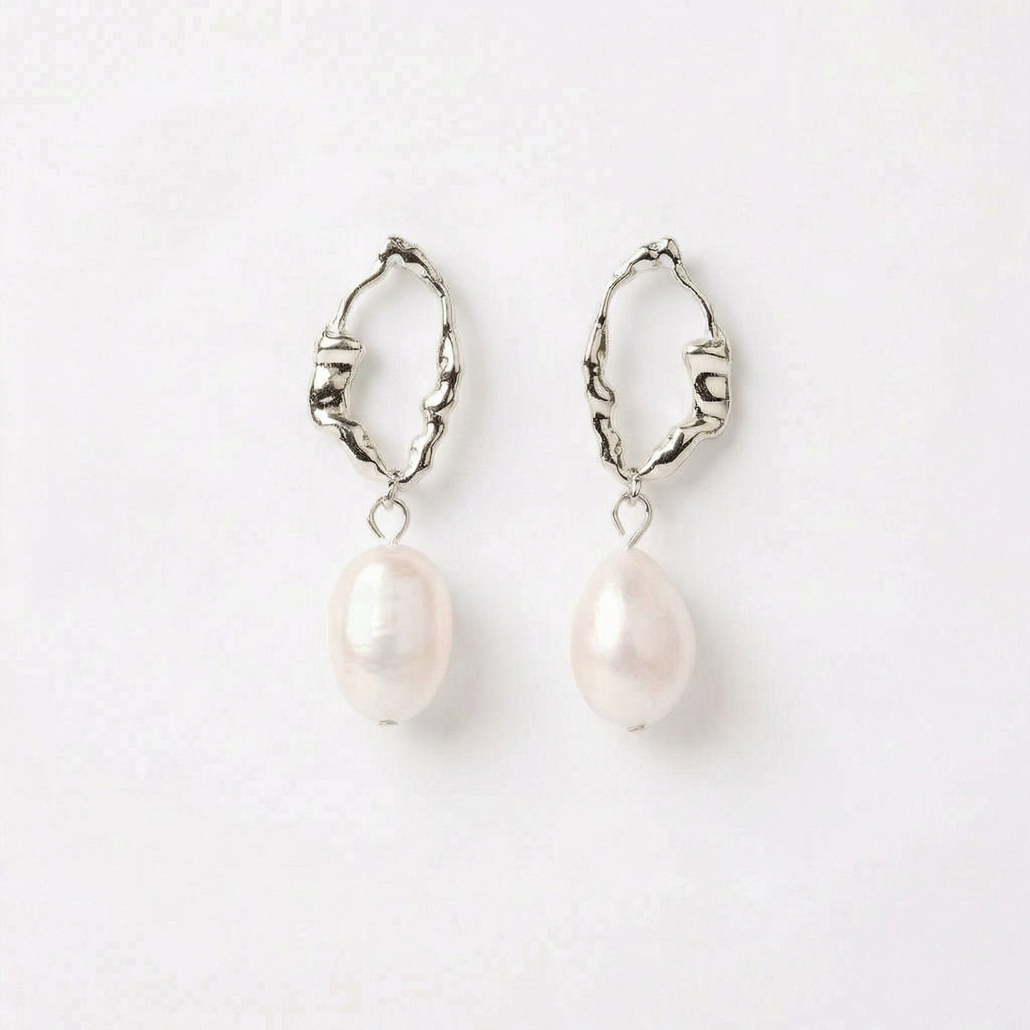 Silver organic pearl drop earrings