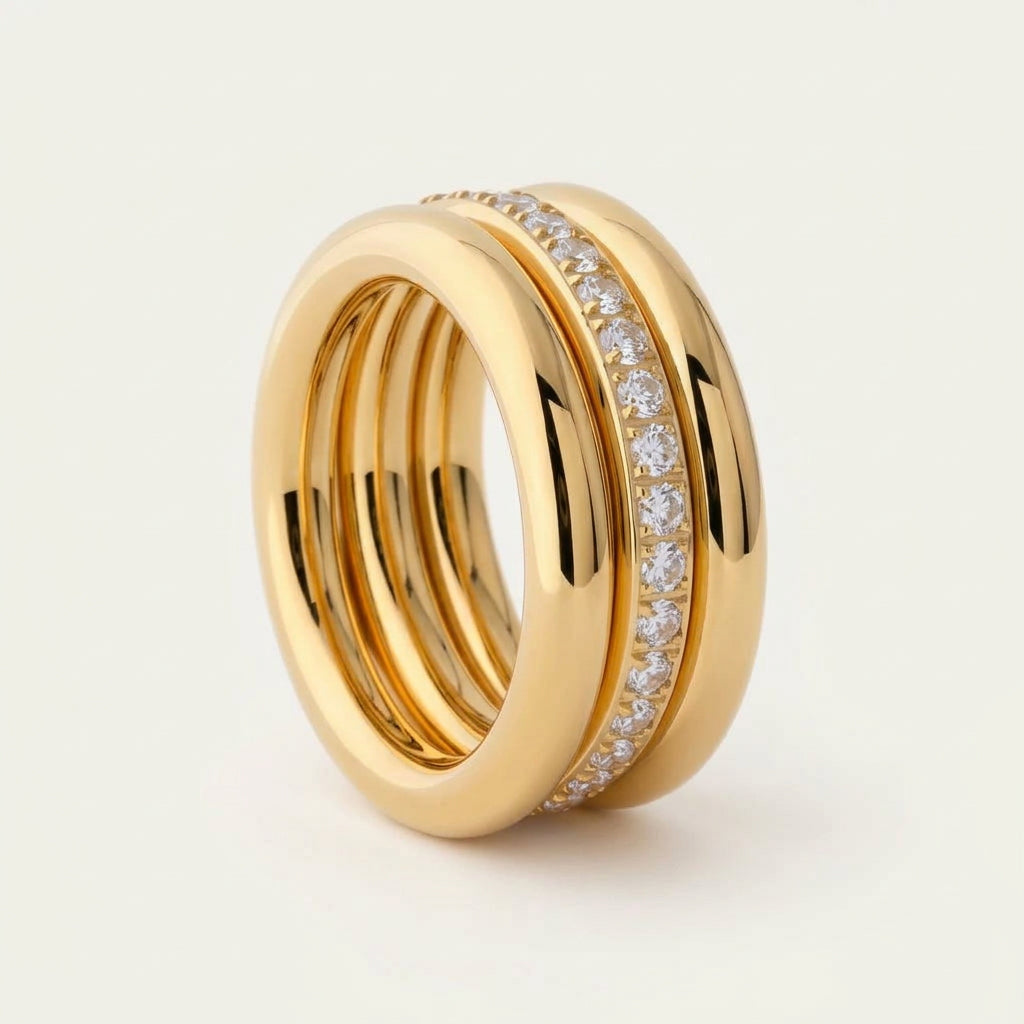 Gold-plated ring with pave set stones