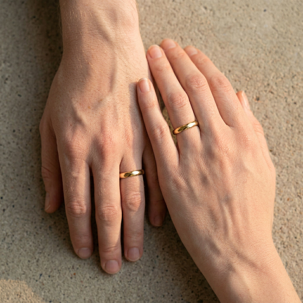 Gold-plated two hands wearing matching rings