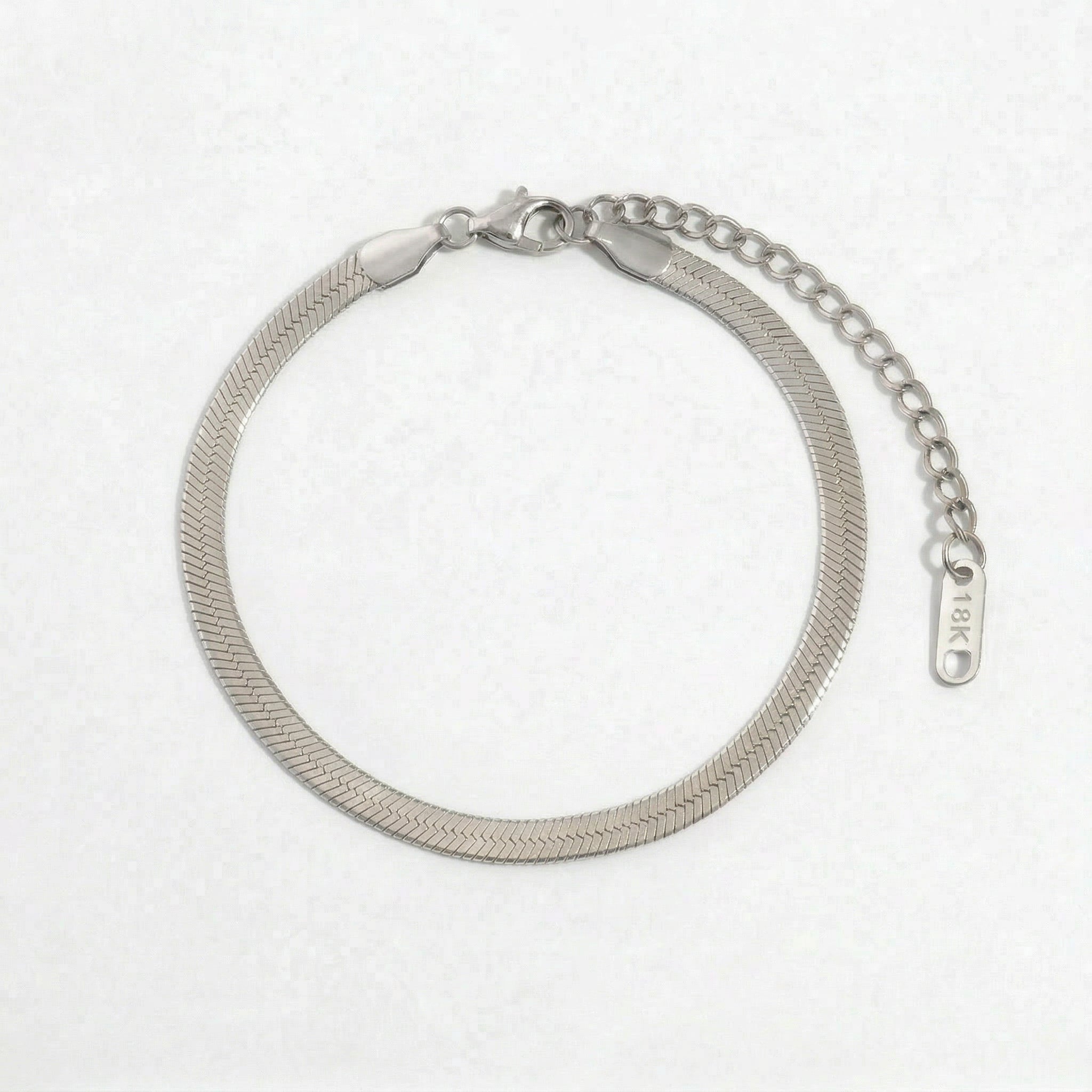 Silver flat snake chain anklet