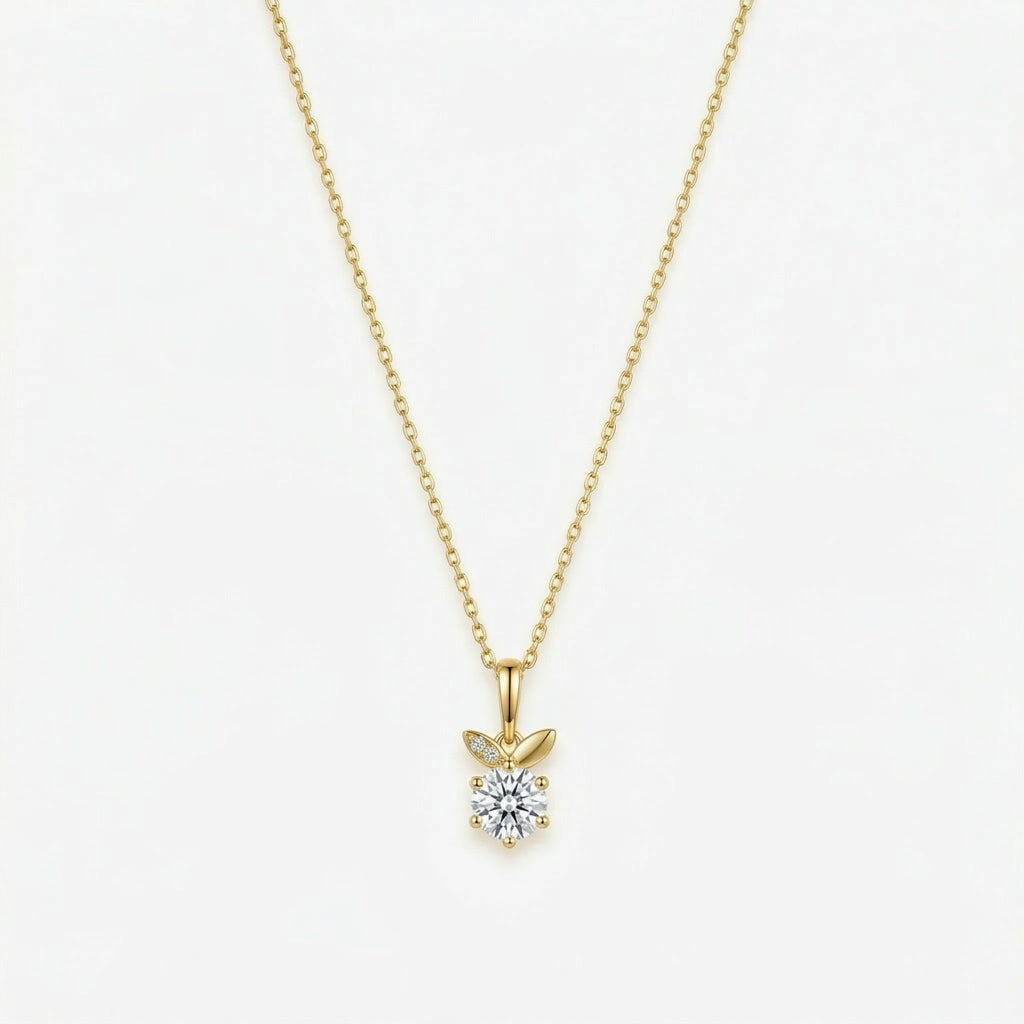 Gold-plated necklace with leaf crystal pendant