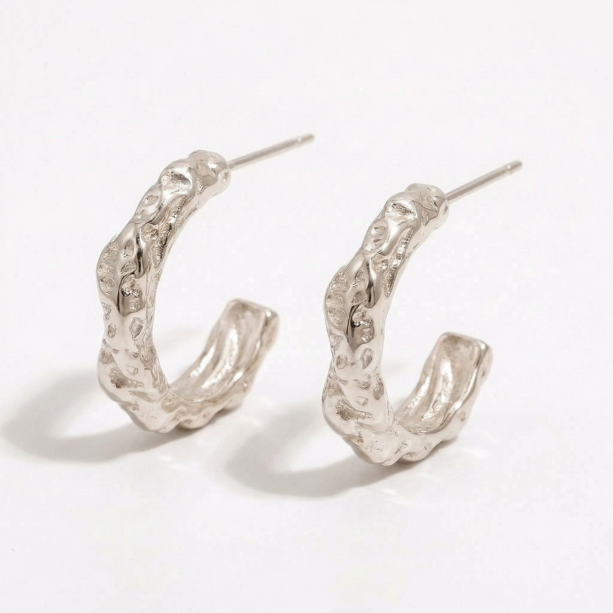 Silver molten hoops from different angle