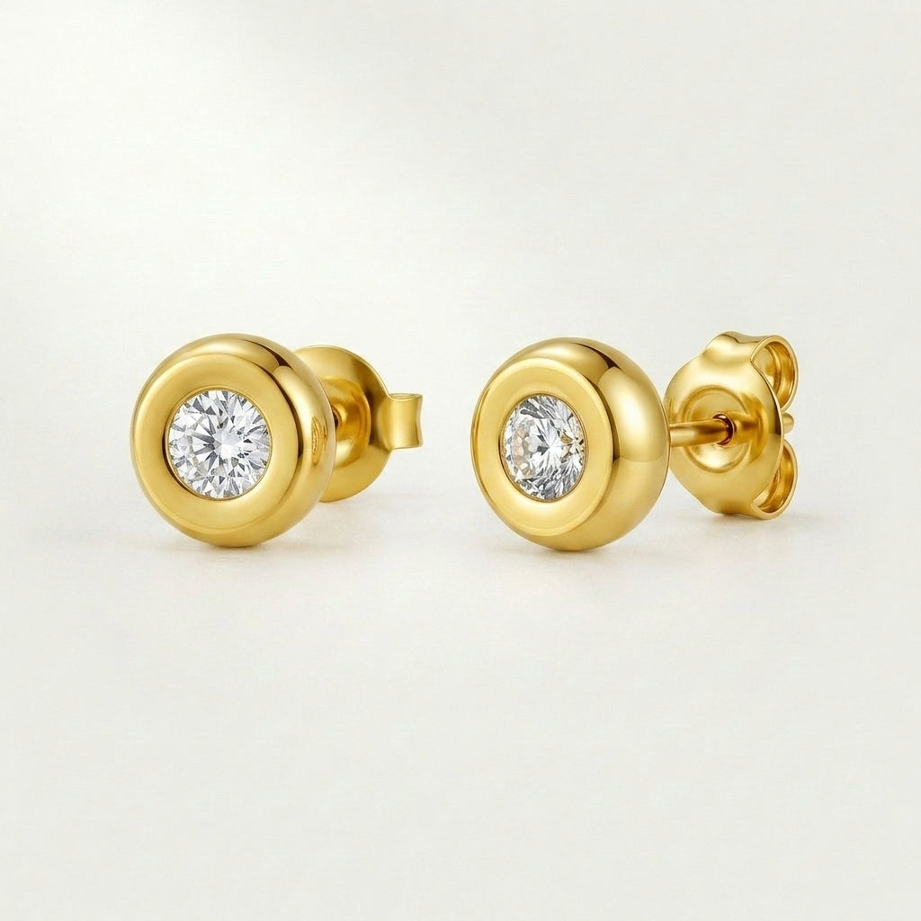 Rund Krystal Stud Guldbelagt
