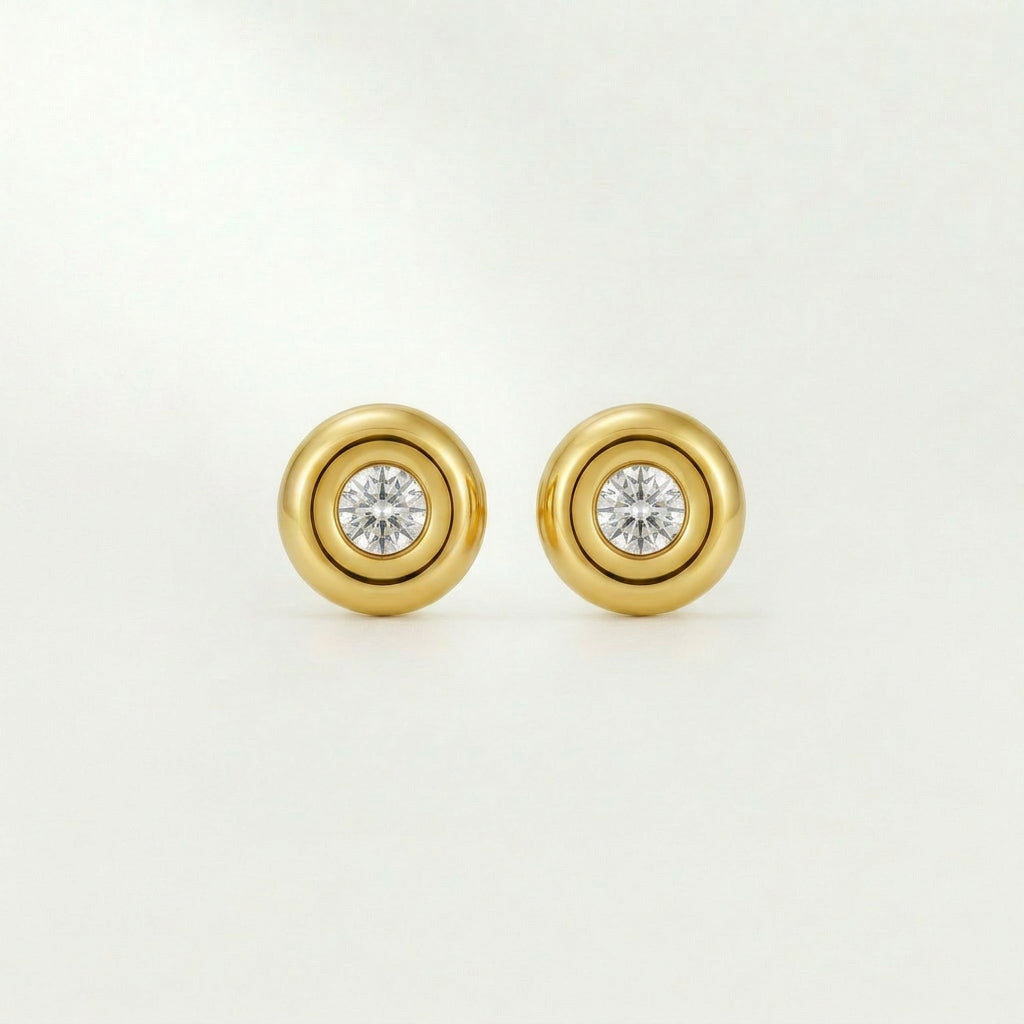 Rund Krystal Stud Guldbelagt