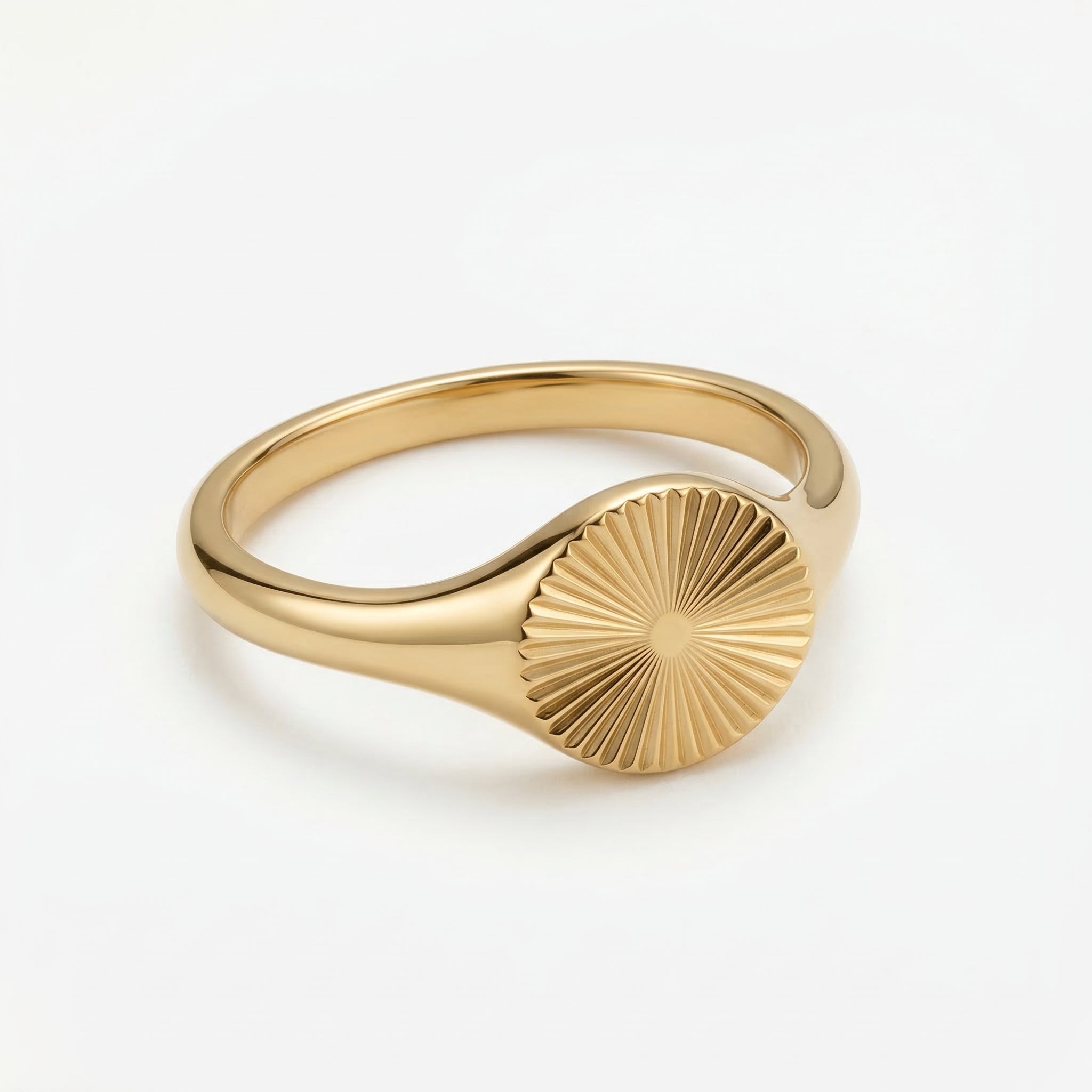 Gold-plated sun round ring angled view